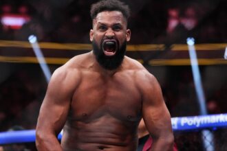 Waldo Cortes-Acosta celebrates after a win at UFC 324