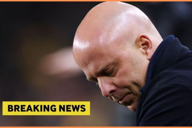 Liverpool manager Arne Slot looking dejected with overlay of Breaking News