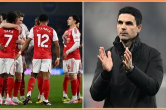 Split image of Arsenal players and Mikel Arteta