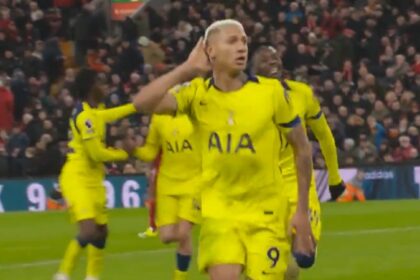 Richarlison scores Spurs' first point under Tudor with 90th-minute equalizer at Anfield (video)