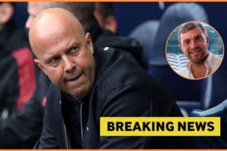 Arne Slot, breaking news banner, and Fabrizio Romano