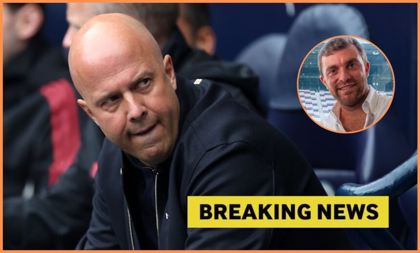 Arne Slot, breaking news banner, and Fabrizio Romano