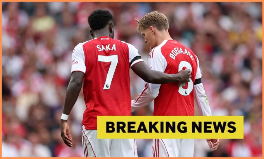 Bukayo Saka and Martin Odegaard of Arsenal