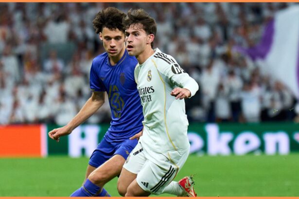 Maghnes Akliouche in action for Monaco vs Real Madrid