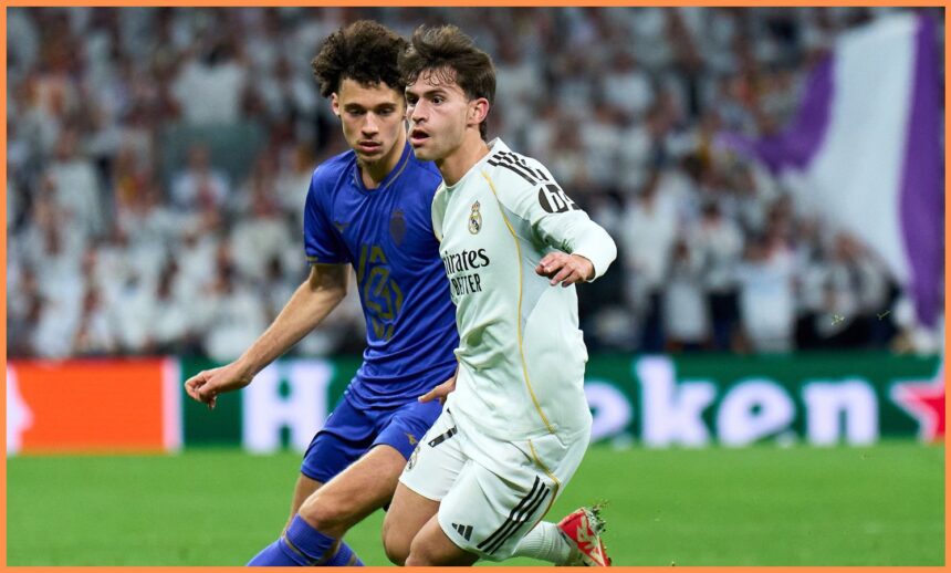 Maghnes Akliouche in action for Monaco vs Real Madrid