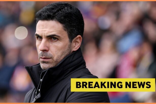 Arsenal manager Mikel Arteta looks on, plus