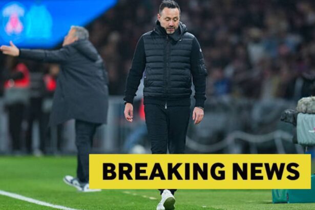 Roberto De Zerbi with overlay of breaking news