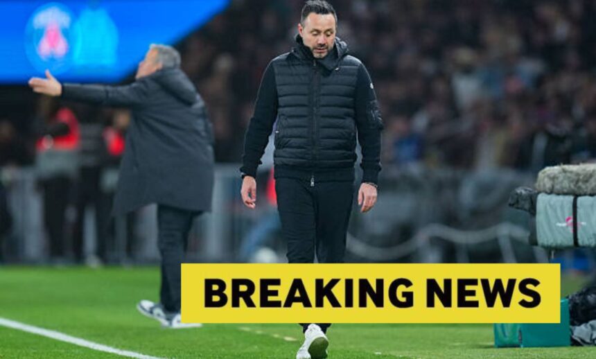 Roberto De Zerbi with overlay of breaking news