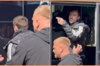 Harry Winks in an exchange with a Leicester City fan