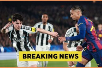 Tino Livramento in action for Newcastle vs Barcelona