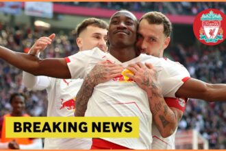 Yan Diomande celebrates a goal for RB Leipzig