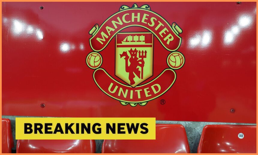 Manchester United logo and breaking news banner