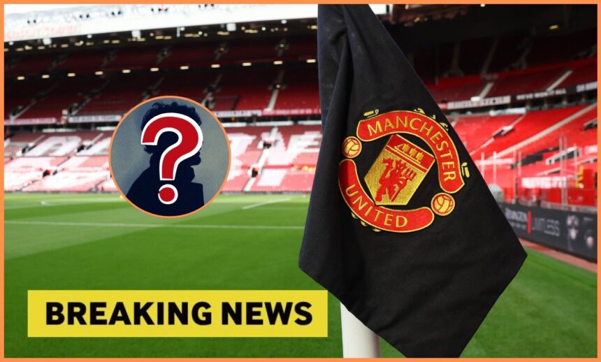 Manchester United logo on corner flag, plus breaking news banner