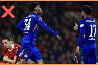 Josh Acheampong celebrates a goal for Chelsea