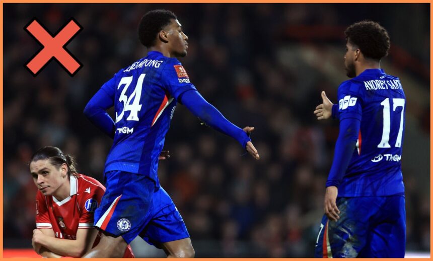 Josh Acheampong celebrates a goal for Chelsea