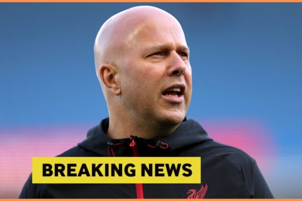 Arne Slot and breaking news banner