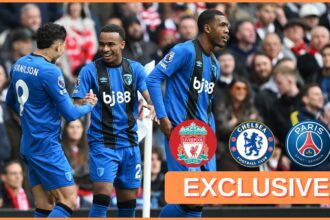 Eli Junior Kroupi celebrates scoring for Bournemouth against Arsenal