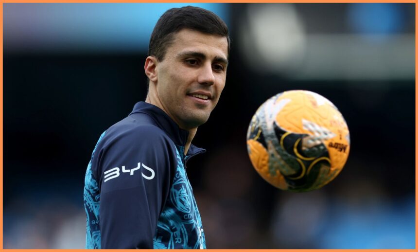 Rodri in the pre-match warm-up for Manchester City