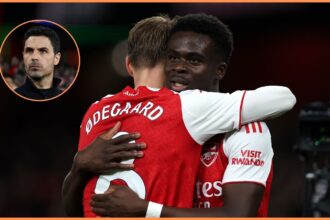 Martin Odegaard, Bukayo Saka, and Mikel Arteta