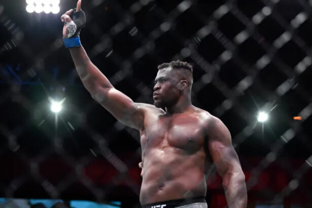 Francis Ngannou celebrates UFC victory