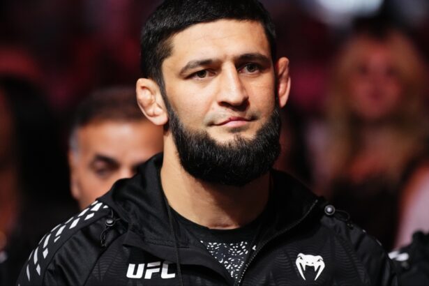 Khamzat Chimaev walks to the Octagon for his fight at UFC 308