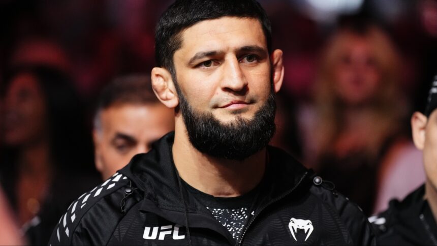 Khamzat Chimaev walks to the Octagon for his fight at UFC 308