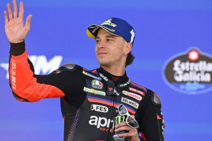 Marco Bezzecchi, 2026 MotoGP Spanish Grand Prix, podium. Credit: Gold and Goose.