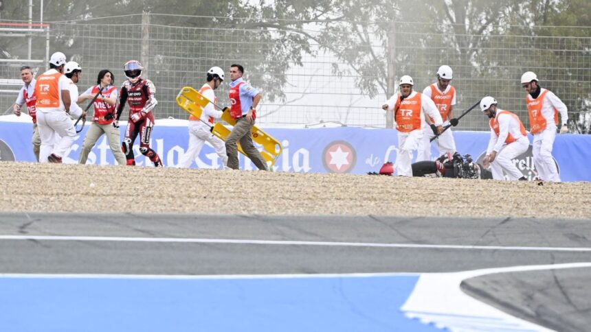 Pecco Bagnaia, Friday practice crash, 2026 Spanish MotoGP.