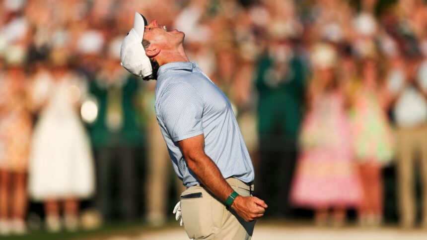 Rory McIlroy receives congratulations after winning second consecutive Masters