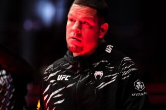 Nate Diaz cornering a teammate at a UFC event
