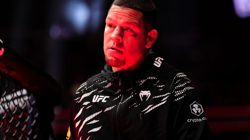 Nate Diaz cornering a teammate at a UFC event