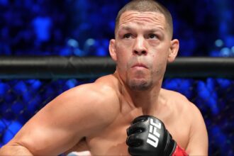 Nate Diaz enters the Octagon for his fight at UFC 279