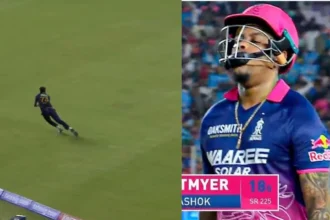 Mohammed Siraj takes a magnificent catch to dismiss Shimron Hetmyer in GT vs RR clash