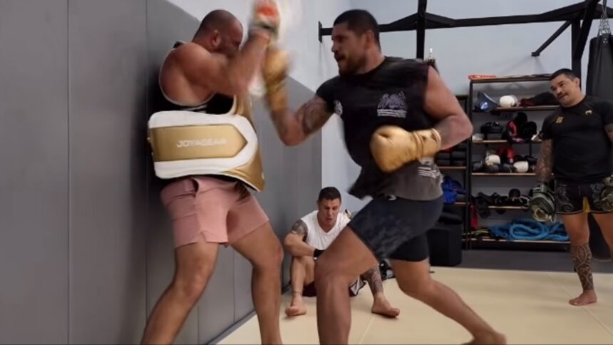 Alex Pereira hits pads with Glover Teixeira