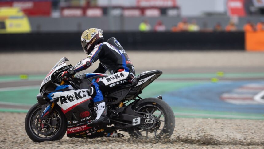 Danilo Petrucci runs into the gravel, 2026 Dutch WorldSBK Race 1. Credit: Gold and Goose.