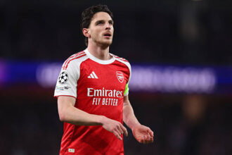 Declan Rice in action for Arsenal