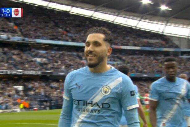 Rayan Cherki celebrating goal