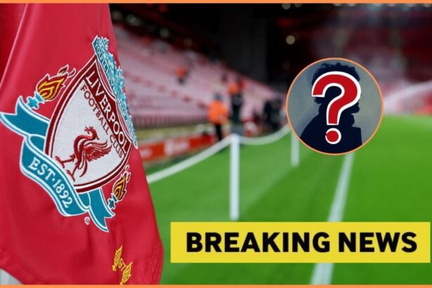 Liverpool corner flag with overlay of mystery player and breaking news