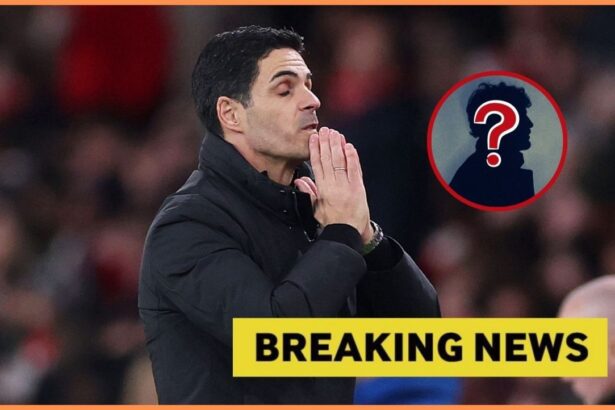 Arsenal manager Mikel Arteta with breaking news overlay